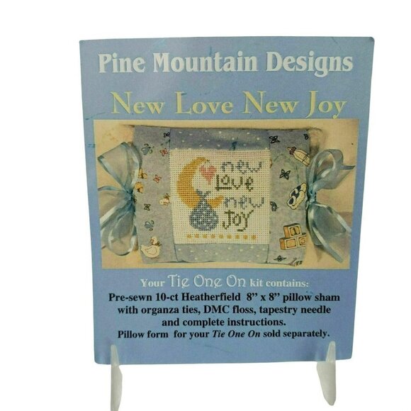 Pine Mountain Designs 351 New Love Blue Tie On Cross Stitch Kit Sham Baby Nw OOP - Picture 2 of 10